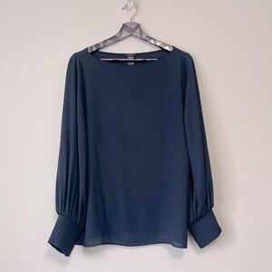 Ann Taylor Long Sleeves Navy Blue Blouse Size Medium